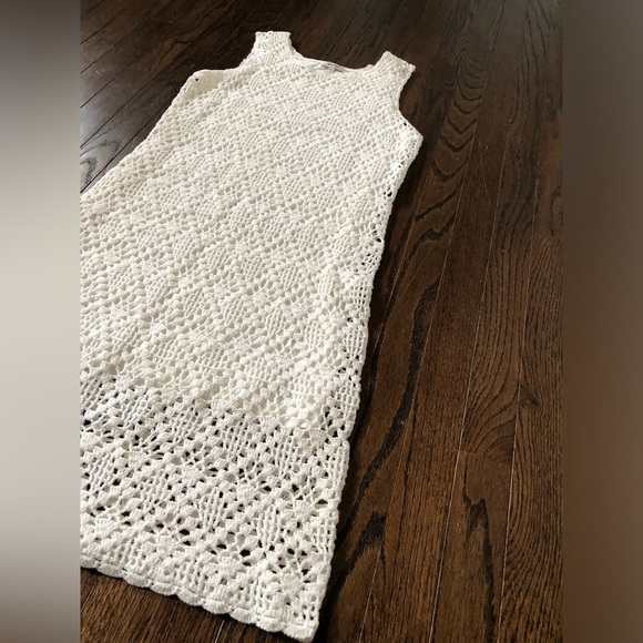 Tyler Boe Women’s S White Crewneck Midi/Knee Crocheted Sleeveless Dress w/Lining - Picture 3 of 10